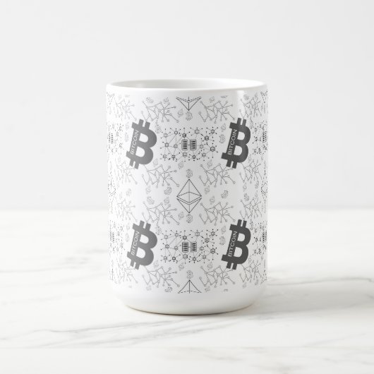 Bitcoin Digitale Cryptocurrency Zwart Wit Patroon Magische Mok (Midden)