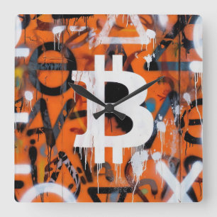 "Bitcoin Graffiti" (Stijl #2) Straatkunst Vierkante Klok