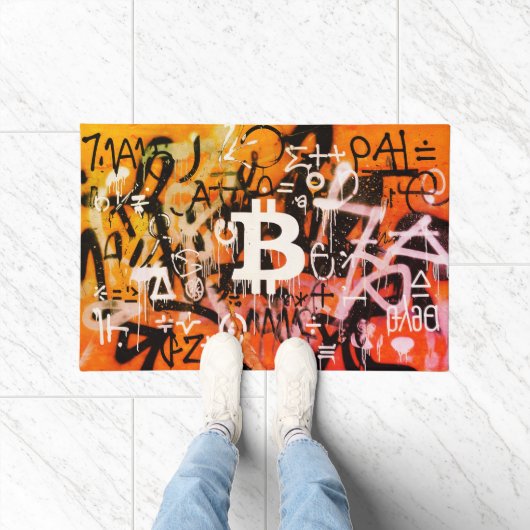 "Bitcoin Graffiti" (Stijl #3) Straatkunst Deurmat (Binnen)