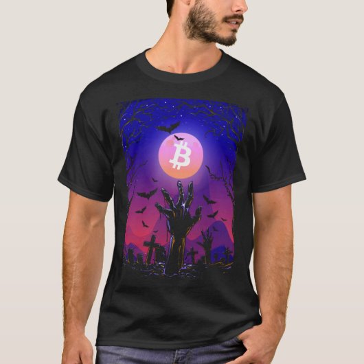 Bitcoin Moon Tombstone Graveyard Creepy Halloween T-shirt (Voorkant)