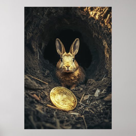 Bitcoin Rabbit Hole Crypto Bunny Poster (Voorkant)