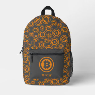 Bitcoin Sinaasappel met patroon en grijs gepersona Bedrukte Rugzak