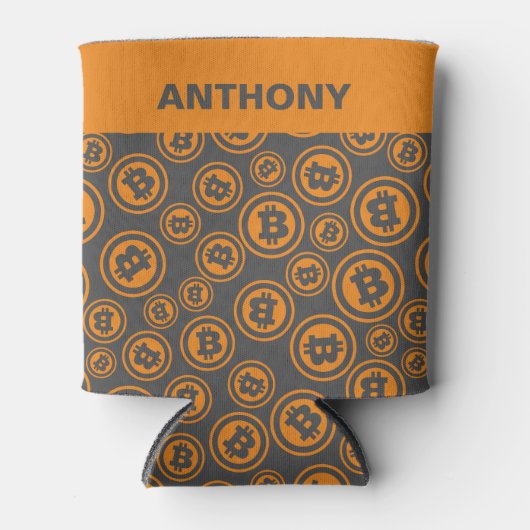 Bitcoin Sinaasappel met patroon en grijs gepersona Blikjeskoeler (Voorkant)