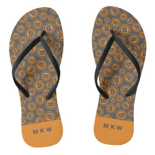 Bitcoin Sinaasappel met patroon en grijs gepersona Teenslippers