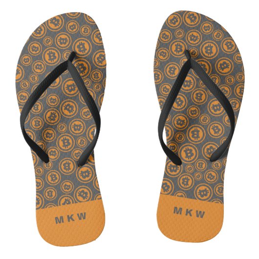 Bitcoin Sinaasappel met patroon en grijs gepersona Teenslippers (Voetbed)
