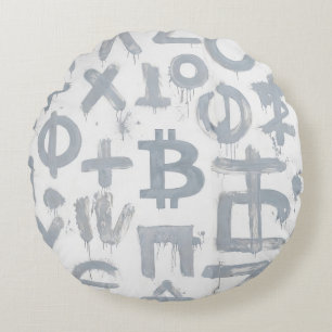 Bitcoin Street Art (Wit Schilderij Nr. 4) Rond Kussen