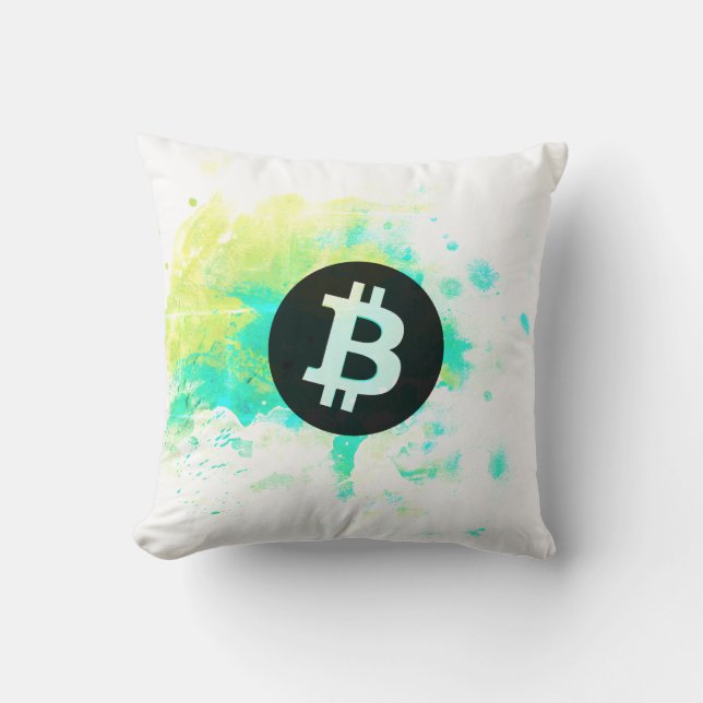 Bitcoin Watercolor (Stijl 7 - Stack Sats) Kussen (Voorkant)