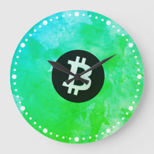 Bitcoin Watercolor (Stijl $ - Green Day) Grote Klok