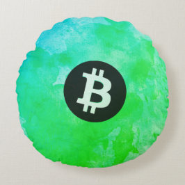 Bitcoin Watercolor (Style $ - Green Day) Rond Kussen