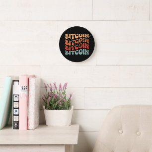 Bitcoin Wavy Tekst Stijlvol Crypto Typography Desi Ronde Klok