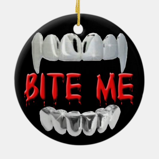 Bite me bloed en tanden sierlijk keramisch ornament (Achterkant)