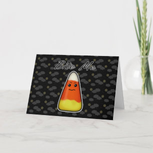 Bite me, Cute Angry Candy Corn Cartoon Design Kaart