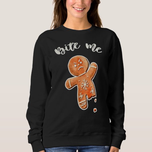 Bite me Gingerbrood Man Ugly kerstSweater 1 Trui (Voorkant)