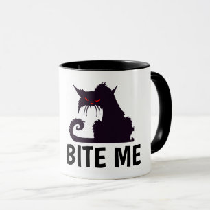 BITE ME, TOUGH KITTY CAT FUNNY COFFEE MUGS MOK