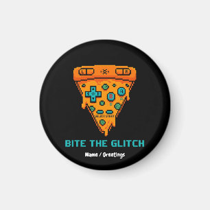  Bite the Glitch Retro 8-Bit Pixel Pizza Gamer  Magneet