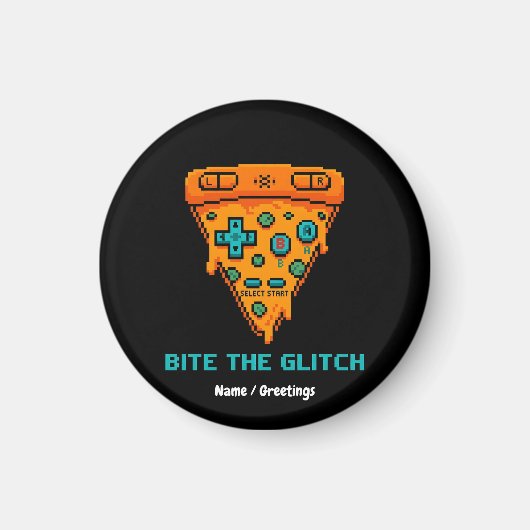  Bite the Glitch Retro 8-Bit Pixel Pizza Gamer  Magneet (Voorkant)