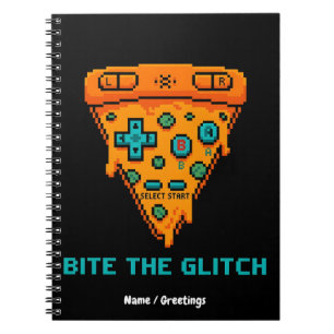  Bite the Glitch Retro 8-Bit Pixel Pizza Gamer  Notitieboek