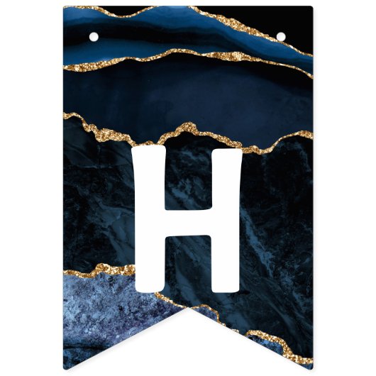 Bithday Agate Marine Blue Gold Marble Bung drapeau (Deuxième drapeau)