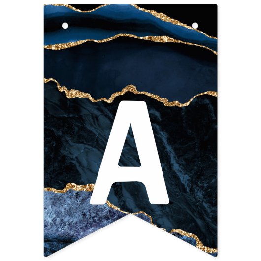 Bithday Agate Marine Blue Gold Marble Bung drapeau (Troisième drapeau)