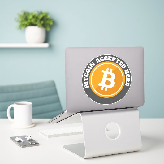 Bitmunt aanvaard hier - digitale cryptovaluta sticker (Laptop op bureau)