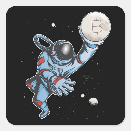 Bitmunt naar de maan Astronaut Vierkante Sticker (Voorkant)