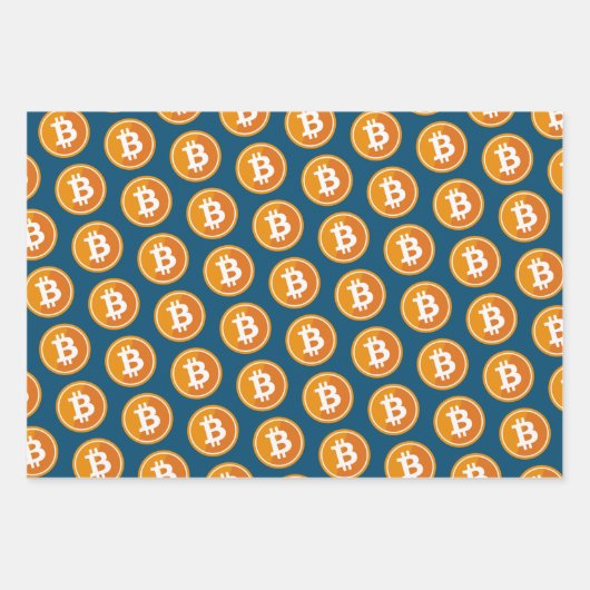 Bitmuntpictogram in oranje en grijs groen blauw inpakpapier vel (Voorkant 3)