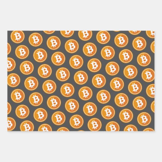Bitmuntpictogram in oranje en grijs groen blauw inpakpapier vel (Voorkant)