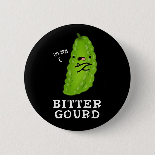 Bitter Gourd Funny Veggie Pun Dark BG Ronde Button 5,7 Cm (Voorkant)