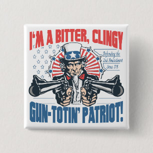 Bitter, Pistool-Toting Patriot Oom Sam Gear Vierkante Button 5,1 Cm