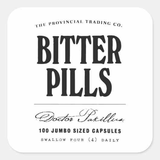 Bitterpillen - apothekersetiket vierkante sticker (Voorkant)