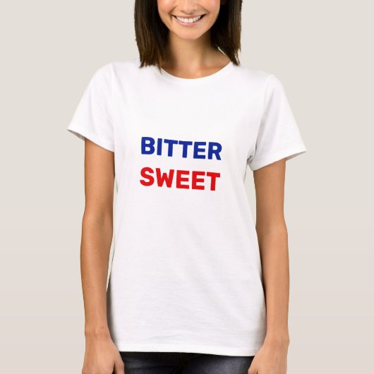 Bitterzoet in Blauw en Rode Tekst T-shirt (Voorkant)
