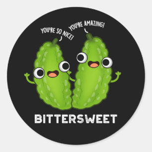 Bitterzoete Funny Bitter Gourd Pun Dark BG Ronde Sticker