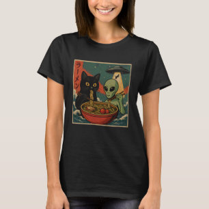 Bizarre Alien en Kat Ramen Kom Funny UFO Japanse N T-shirt
