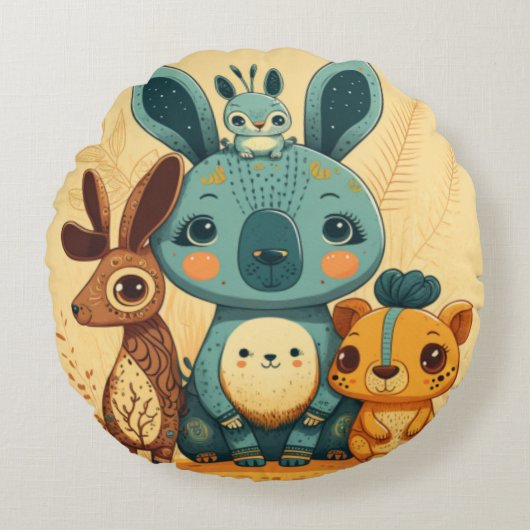 Bizarre jaune animaux Coussin rond (Devant)