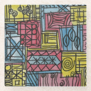 Bizarre-Whimsical Handgeschilderde Abstracte Kunst Glazen Onderzetter
