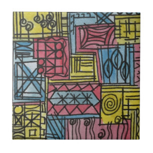 Bizarre-Whimsical Handgeschilderde Abstracte Kunst Tegeltje