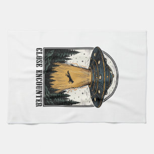 Bizarre Woud Ontvoering Vintage UFO Gravure Theedoek