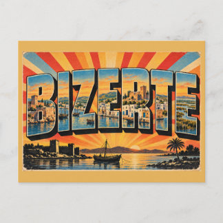 Bizerte Oude Haven Kasbah Lagune Vintage Reis Kuns Briefkaart