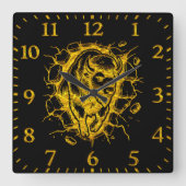 Bizon barst door een muur vierkante klok (Voorkant)