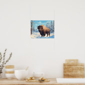 Bizon in Sneeuwwoud - Ai Briefkaart Poster (Keuken)
