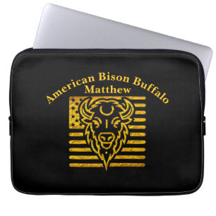 Bizon met Amerikaanse vlag achtergrond Laptop Sleeve