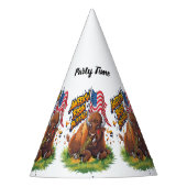 Bizon met Amerikaanse vlag in gras Feesthoedjes (Voorkant)