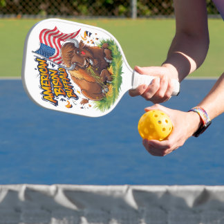 Bizon met Amerikaanse vlag in gras Pickleball Paddle