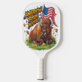 Bizon met Amerikaanse vlag in gras Pickleball Paddle (Achterkant)