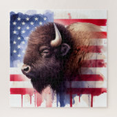 Bizon met vlag van de Verenigde Staten van Amerika Legpuzzel (Verticaal)