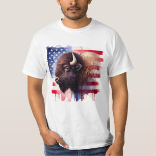Bizon met vlag van de Verenigde Staten van Amerika T-shirt
