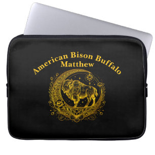 Bizon Staan In Een Floral Crescent Moon Design Laptop Sleeve