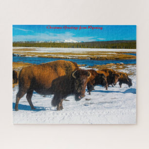 Bizon Yellowstone Wyoming. Kerstgroeten Legpuzzel