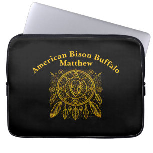 Bizonontwerp met veren en geometrische patronen laptop sleeve