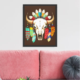 Bizonschedel Native American embleem Canvas Afdruk